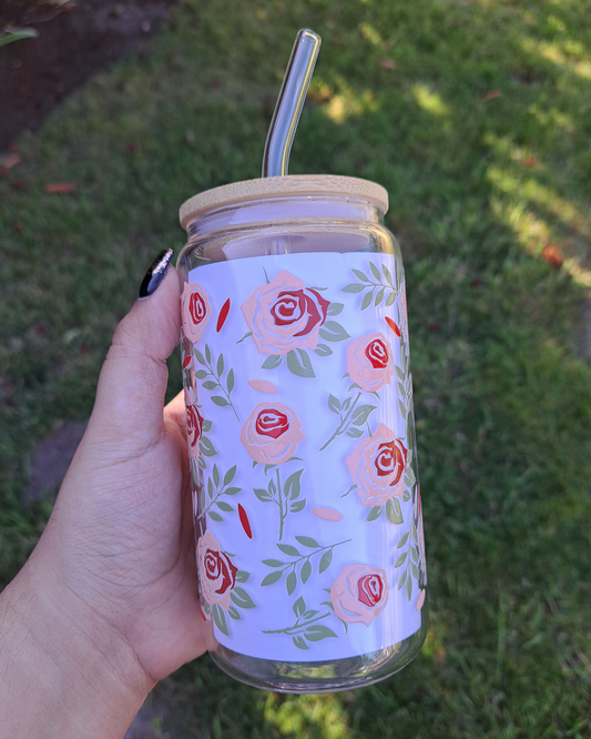 16oz Glass Libby - Pink and Red Roses