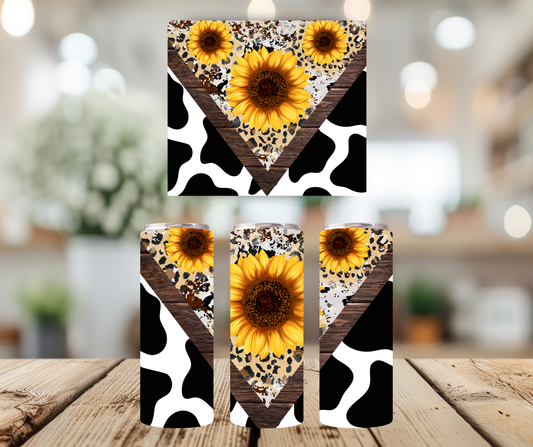 20oz Tumbler - Sunflowers in cow print